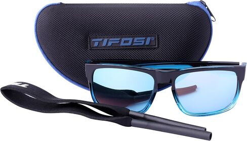 Tifosi Optics Swick Sunglasses Bundle with Case and Eyewear Straps (Onyx Blue Fade/Sky Blue Mirror) in Saudi Arabia