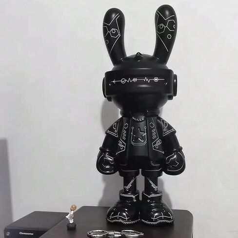 Y2k Cyberpunk Sculpture Cartoon Animal Action Figure Interstellar Robot Rabbit Model Statue 13.78'' Large Black Tabletop Ornaments Porch Bedroom Living Room Home Decor in Saudi Arabia