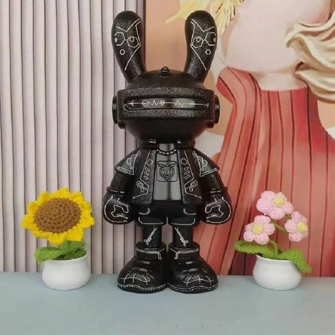 Y2k Cyberpunk Sculpture Cartoon Animal Action Figure Interstellar Robot Rabbit Model Statue 13.78'' Large Black Tabletop Ornaments Porch Bedroom Living Room Home Decor in Saudi Arabia