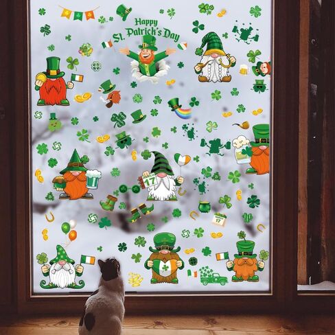 St. Patrick's Day Decoration Window Clings,Irish Holiday Sticker Home Decor for Glass,Shamrock Leprechaun，Saint Patty Gnome Decoration, (9 Sheets) in Saudi Arabia