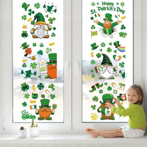 St. Patrick's Day Decoration Window Clings,Irish Holiday Sticker Home Decor for Glass,Shamrock Leprechaun，Saint Patty Gnome Decoration, (9 Sheets) in Saudi Arabia