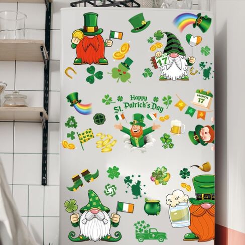 St. Patrick's Day Decoration Window Clings,Irish Holiday Sticker Home Decor for Glass,Shamrock Leprechaun，Saint Patty Gnome Decoration, (9 Sheets) in Saudi Arabia