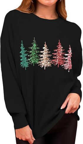 Women's Sequin Sparkly Graphic Long Sleeve Sweatshirts Casual Round Neck Side Split Pullover Tops for Women in Saudi Arabia