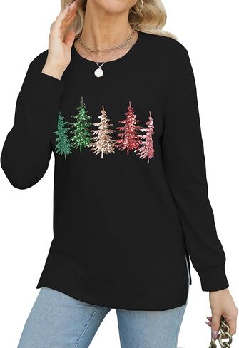 Women's Sequin Sparkly Graphic Long Sleeve Sweatshirts Casual Round Neck Side Split Pullover Tops for Women in Saudi Arabia