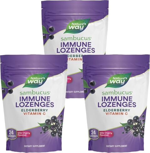 Nature’s Way Sambucus Elderberry Lozenges, 1000 mg Vitamin C Per Serving, Wild Cherry, 24 Count in Saudi Arabia