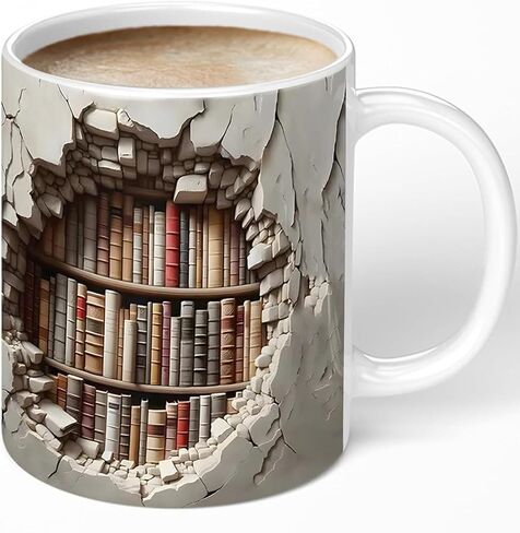 Library Bookshelf Mug, Cool Bookish Ceramic Coffee Mug, Book Lovers Gifts for Readers, Creative Book Club Mug(11oz), Novelty Gifts for Birthday Christmas Men Women Friends in Saudi Arabia