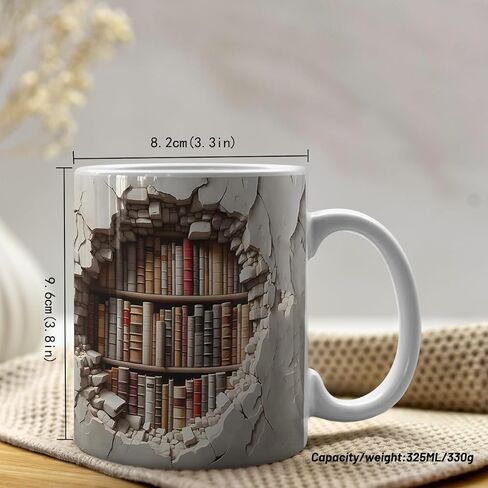 Library Bookshelf Mug, Cool Bookish Ceramic Coffee Mug, Book Lovers Gifts for Readers, Creative Book Club Mug(11oz), Novelty Gifts for Birthday Christmas Men Women Friends in Saudi Arabia