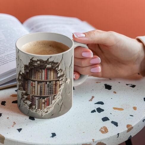 Library Bookshelf Mug, Cool Bookish Ceramic Coffee Mug, Book Lovers Gifts for Readers, Creative Book Club Mug(11oz), Novelty Gifts for Birthday Christmas Men Women Friends in Saudi Arabia