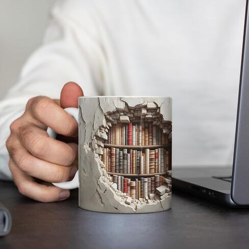 Library Bookshelf Mug, Cool Bookish Ceramic Coffee Mug, Book Lovers Gifts for Readers, Creative Book Club Mug(11oz), Novelty Gifts for Birthday Christmas Men Women Friends in Saudi Arabia