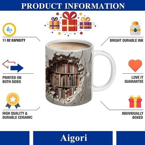 Library Bookshelf Mug, Cool Bookish Ceramic Coffee Mug, Book Lovers Gifts for Readers, Creative Book Club Mug(11oz), Novelty Gifts for Birthday Christmas Men Women Friends in Saudi Arabia