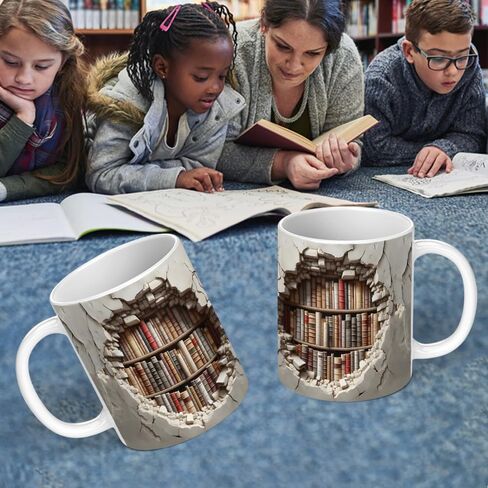 Library Bookshelf Mug, Cool Bookish Ceramic Coffee Mug, Book Lovers Gifts for Readers, Creative Book Club Mug(11oz), Novelty Gifts for Birthday Christmas Men Women Friends in Saudi Arabia