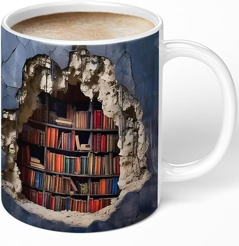 Library Bookshelf Mug, Cool Bookish Ceramic Coffee Mug, Book Lovers Gifts for Readers, Creative Book Club Mug(11oz), Novelty Gifts for Birthday Christmas Men Women Friends in Saudi Arabia