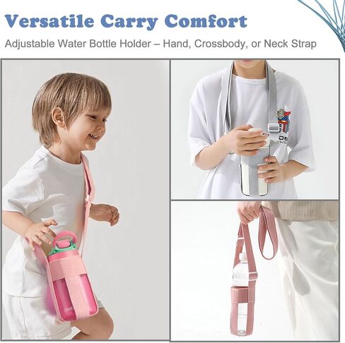 Adjustable Water Bottle Holder with Strap - Premium Compatibility for 10oz-40oz Bottles,Child-Friendly Design, Compatible with Contigo and Zak Brands, and More for Hiking, Gym and Travel (Grey-Pink) in Kuwait