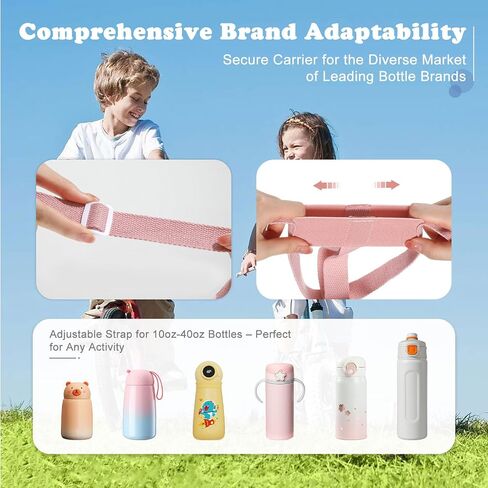 Adjustable Water Bottle Holder with Strap - Premium Compatibility for 10oz-40oz Bottles,Child-Friendly Design, Compatible with Contigo and Zak Brands, and More for Hiking, Gym and Travel (Grey-Pink) in Kuwait