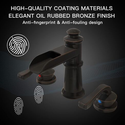 BWE Waterfall Widespread Bathroom Faucet 3 Hole Sink Farmhouse with Oil Rubbed Bronze Bath Bathtub Faucets Pop Up Drain Stopper Assembly and Supply Line Lead-Free 8-16 Inch 2 Handle Vanity Lavatory in Kuwait