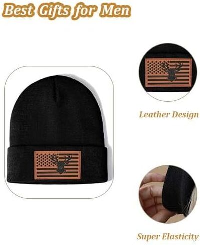 Ameican Flag Hunting Fishing Gifts Beanie Hat for Men Grandpa Dad Husband Hunters Deer Duck Retirement Gifts Gear Stuff in Kuwait
