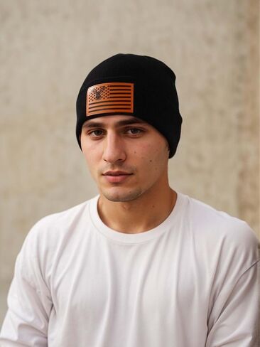 Ameican Flag Hunting Fishing Gifts Beanie Hat for Men Grandpa Dad Husband Hunters Deer Duck Retirement Gifts Gear Stuff in Kuwait