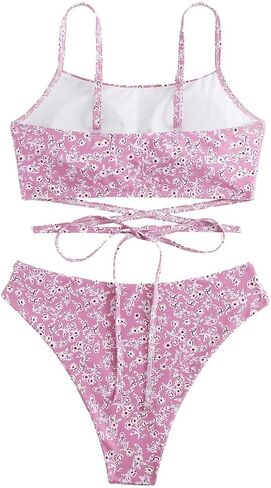Floerns Women's 2 Piece Ditsy Floral Print Criss Cross Tie Back Bikini Swimsuit Set in Saudi Arabia
