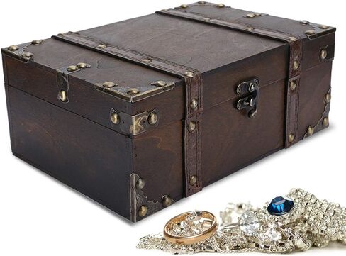 Pissente Vintage Wooden Storage Box, Wooden Large Keepsake Box Decorative Treasure Jewelry Chest with Lock Home Decoration for Bedroom Living Room, /9.25 x 6.30 x 3.74in (6282-2302) in Saudi Arabia