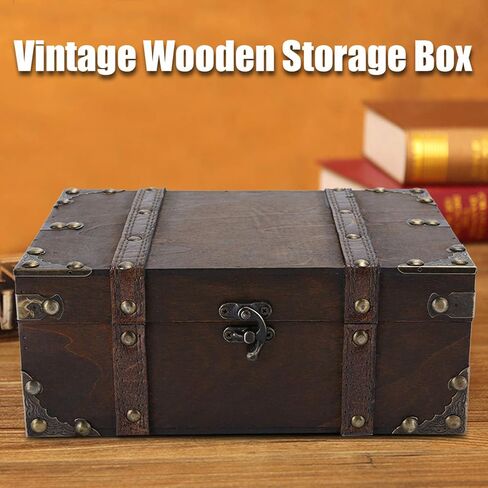 Pissente Vintage Wooden Storage Box, Wooden Large Keepsake Box Decorative Treasure Jewelry Chest with Lock Home Decoration for Bedroom Living Room, /9.25 x 6.30 x 3.74in (6282-2302) in Saudi Arabia