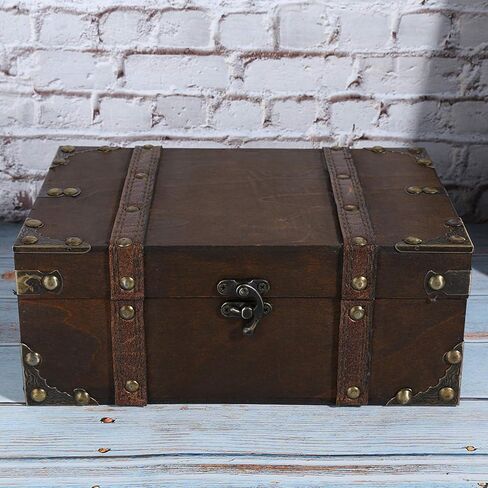 Pissente Vintage Wooden Storage Box, Wooden Large Keepsake Box Decorative Treasure Jewelry Chest with Lock Home Decoration for Bedroom Living Room, /9.25 x 6.30 x 3.74in (6282-2302) in Saudi Arabia