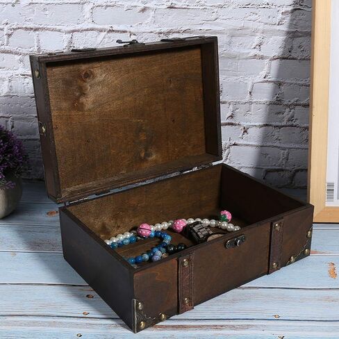 Pissente Vintage Wooden Storage Box, Wooden Large Keepsake Box Decorative Treasure Jewelry Chest with Lock Home Decoration for Bedroom Living Room, /9.25 x 6.30 x 3.74in (6282-2302) in Saudi Arabia
