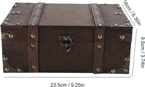 Pissente Vintage Wooden Storage Box, Wooden Large Keepsake Box Decorative Treasure Jewelry Chest with Lock Home Decoration for Bedroom Living Room, /9.25 x 6.30 x 3.74in (6282-2302) in Saudi Arabia