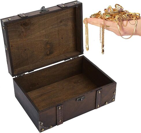 Pissente Vintage Wooden Storage Box, Wooden Large Keepsake Box Decorative Treasure Jewelry Chest with Lock Home Decoration for Bedroom Living Room, /9.25 x 6.30 x 3.74in (6282-2302) in Saudi Arabia