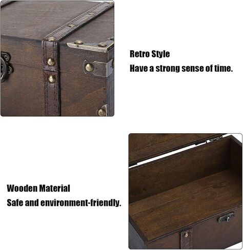 Pissente Vintage Wooden Storage Box, Wooden Large Keepsake Box Decorative Treasure Jewelry Chest with Lock Home Decoration for Bedroom Living Room, /9.25 x 6.30 x 3.74in (6282-2302) in Saudi Arabia