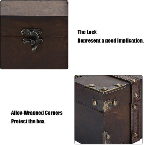 Pissente Vintage Wooden Storage Box, Wooden Large Keepsake Box Decorative Treasure Jewelry Chest with Lock Home Decoration for Bedroom Living Room, /9.25 x 6.30 x 3.74in (6282-2302) in Saudi Arabia