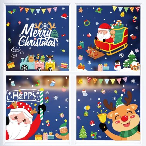 Xmas Decals Decorations, Christmas Window Cling Stickers, Snowflake, Deer, Santa Claus, Snowflakes Trees, Holiday Decals for Glass Windows, Home, School, Office in Saudi Arabia