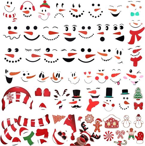 81Pcs Snowman Face Stickers for Crafts, Christmas Window Clings Small Snowman Face Decals Waterproof Santa Claus Reindeer Stickers for Glass Cups Fridge Wall Door Party Supplies Home Decoration in Saudi Arabia