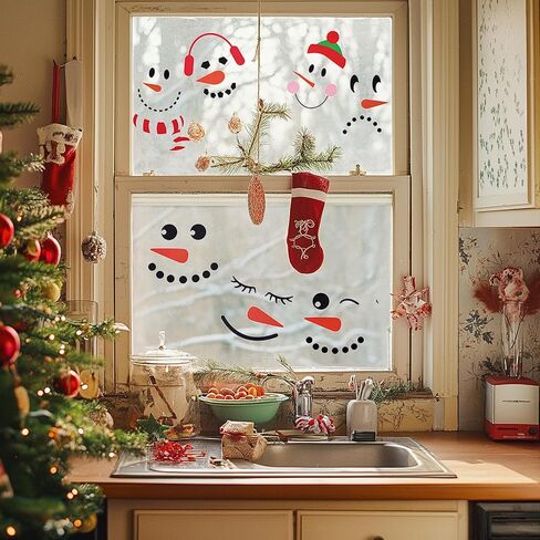 81Pcs Snowman Face Stickers for Crafts, Christmas Window Clings Small Snowman Face Decals Waterproof Santa Claus Reindeer Stickers for Glass Cups Fridge Wall Door Party Supplies Home Decoration in Saudi Arabia