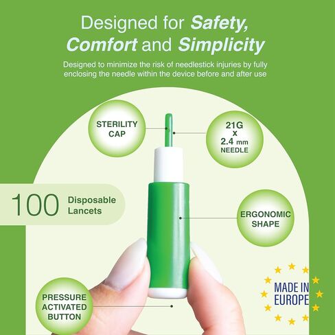 Medlance Plus Safety Lancet, Universal, 21 Gauge, 1.8mm, Pressure Activated for Capillary Blood Testing, Sterile, Single-Use, 200ct Box in Saudi Arabia