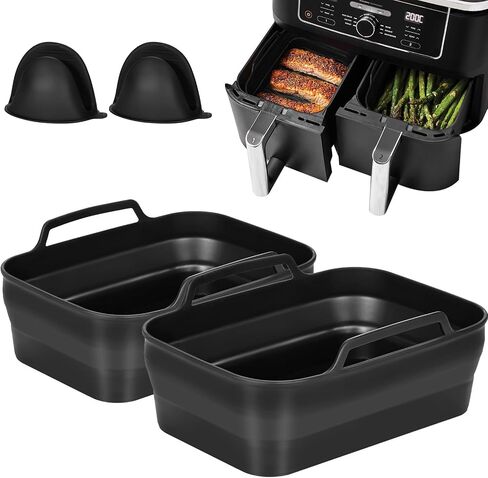 Easyki 2pack سيليكون مقلاة الهواء بطانات ل 8QT و 10QT Ninja مقلاة الهواء Foodi المزدوجة، سلة مقلاة الهواء سيليكون قابلة لإعادة الاستخدام للنينجا DZ550 DZ401 ملحقات مقلاة الهواء للنينجا in Saudi Arabia