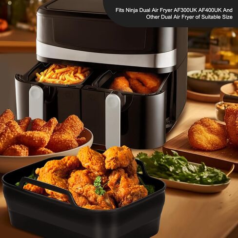 Easyki 2pack سيليكون مقلاة الهواء بطانات ل 8QT و 10QT Ninja مقلاة الهواء Foodi المزدوجة، سلة مقلاة الهواء سيليكون قابلة لإعادة الاستخدام للنينجا DZ550 DZ401 ملحقات مقلاة الهواء للنينجا in Saudi Arabia