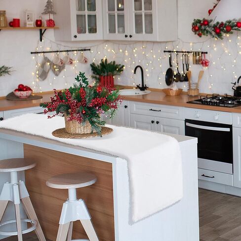 2 قطعة عيد الميلاد فو الفراء الجدول عداء 72 × 15 بوصة عيد الميلاد الأبيض الفراء الجدول عداء الشتاء الثلجي الأبيض الجدول عداء عيد الميلاد مستطيل فو الفراء ديكور الجدول لعيد الميلاد عطلة الجدول الديكور in Kuwait