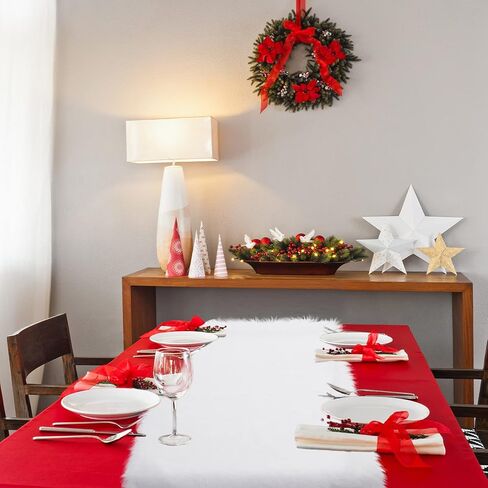 2 قطعة عيد الميلاد فو الفراء الجدول عداء 72 × 15 بوصة عيد الميلاد الأبيض الفراء الجدول عداء الشتاء الثلجي الأبيض الجدول عداء عيد الميلاد مستطيل فو الفراء ديكور الجدول لعيد الميلاد عطلة الجدول الديكور in Kuwait