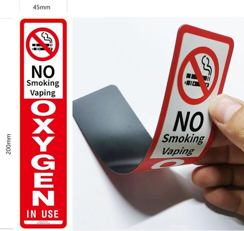 No Smoking Oxygen in Use Magnetic Vinyl Patient Care Sign 7.8" x 1.77x0.03"Strong Plastic Soft Magnetic Surface PVC Coating (12) in Kuwait