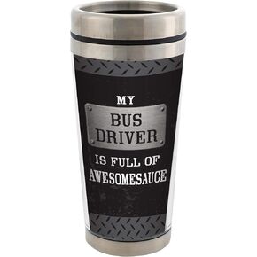 Elanze Designs My Bus Driver is Full of Awesomesauce كوب سفر من الفولاذ المقاوم للصدأ سعة 16 أونصة أسود مع غطاء in Kuwait