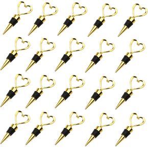 20PCS Heart Wine Stoppers, Love Shaped Design Bottle Stopper for Wine Beverage Guests Gift Summer Beach Party Favors Valentine's Day Souvenirs Bridal Shower Wedding Supplies Bulk-Gold