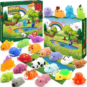 Christmas Advent Calendar 2024 with 4 Cute Jumbo and 20 Mochi Squishy Assorted Toys, 24 Days Countdown Calendar, Xmas Stocking Stuffers Gifts for Boys Girls Christmas Party Favor