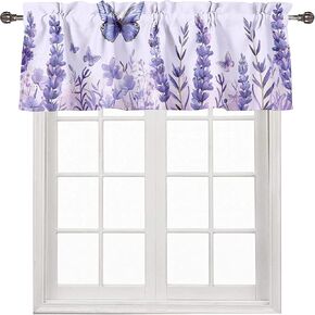 Lavender Flower Window Curtain Valances Purple Floral Butterfly Rod Pocket Window Valance for Living Room Bathroom Bedroom Kitchen 54 x 18 Inch, 1 Panel