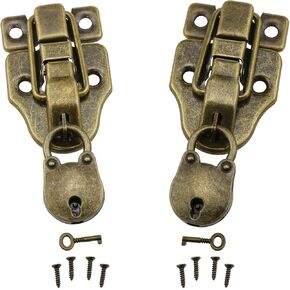 Retro Style Box Toggle Latches Antique Metal Duck-Billed Hasp Latches with Padlocks Antique Hasp Padlock Kits for Repair/Decoration Wooden Jewelry Boxs (Bronze) 2 Sets