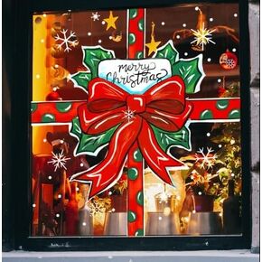 Quera Christmas Window Clings Christmas Snowflake Gift Bowknot Static Window Stickers for Xmas Holiday Window Decorations Decal Home Party Ornaments, 11.8 "X 11.8", 6 Sheets