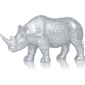 Rhinoceros Statue Symbol of Protection and Strength, 12 inch Resin Gold Boho Animal Home Office Bedroom Living Room Table Desk Fengshui Decor, House Warming Gifts for New Home
