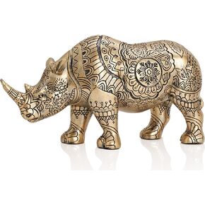 Rhinoceros Statue Symbol of Protection and Strength, 12 inch Resin Gold Boho Animal Home Office Bedroom Living Room Table Desk Fengshui Decor, House Warming Gifts for New Home