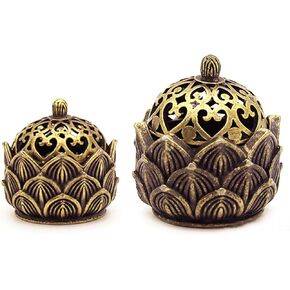 2 Pcs Mini Brass Lotus Flower Incense Holder Small Inscent Cone Burner Calligraphy Style Closed Incense for Incense Cones Home Office Zen Aromatherapy Ornament Meditation Spa Decoration