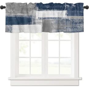 Window Graffiti Valances Blue Scribble Oil Painting Style Abstract Geometric Pattern Valance for Living Room, Rod Pocket Valances Short Kitchen Curtain Light Filtering Bathroom Decor 42x12 Inch