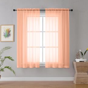 YHSF Sheer Curtains - 2 Panel Set Home Room Decor - Elegant Rod Pocket Solid Voile Drapes for Bedroom/Living Room, Window Treatments, Light Filtering - Set of 2, 54" W x 63" L, Peach